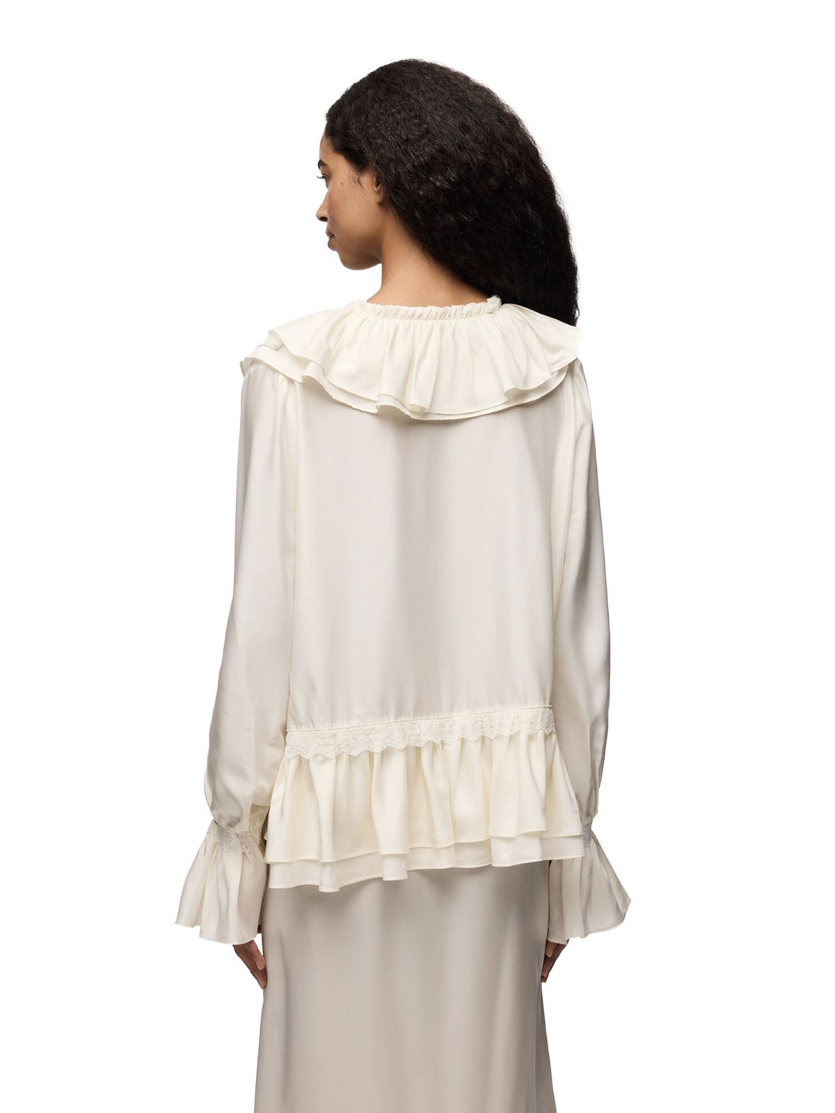 White viscose silk habotai frill blouse GANNI