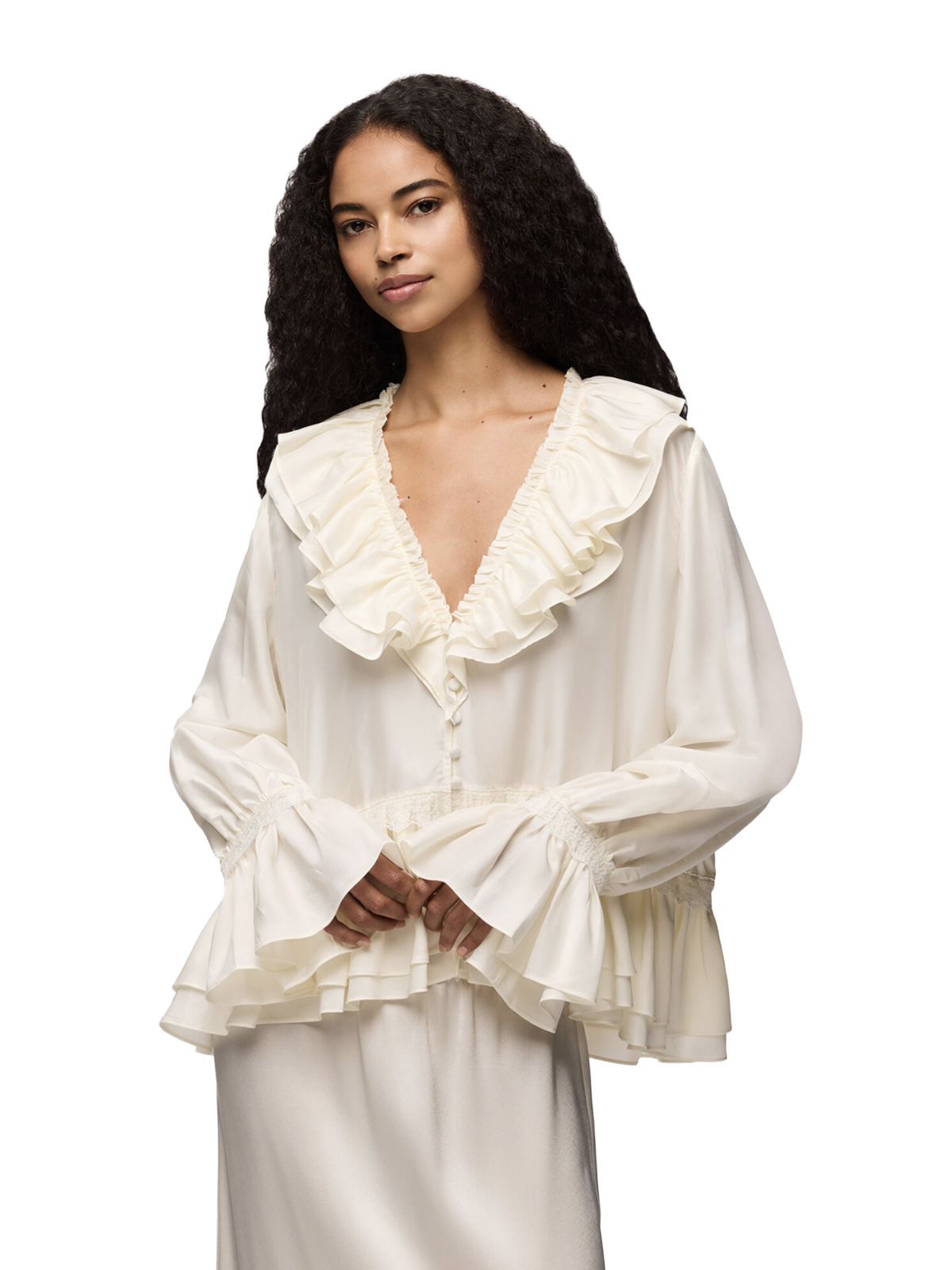 White viscose silk habotai frill blouse GANNI