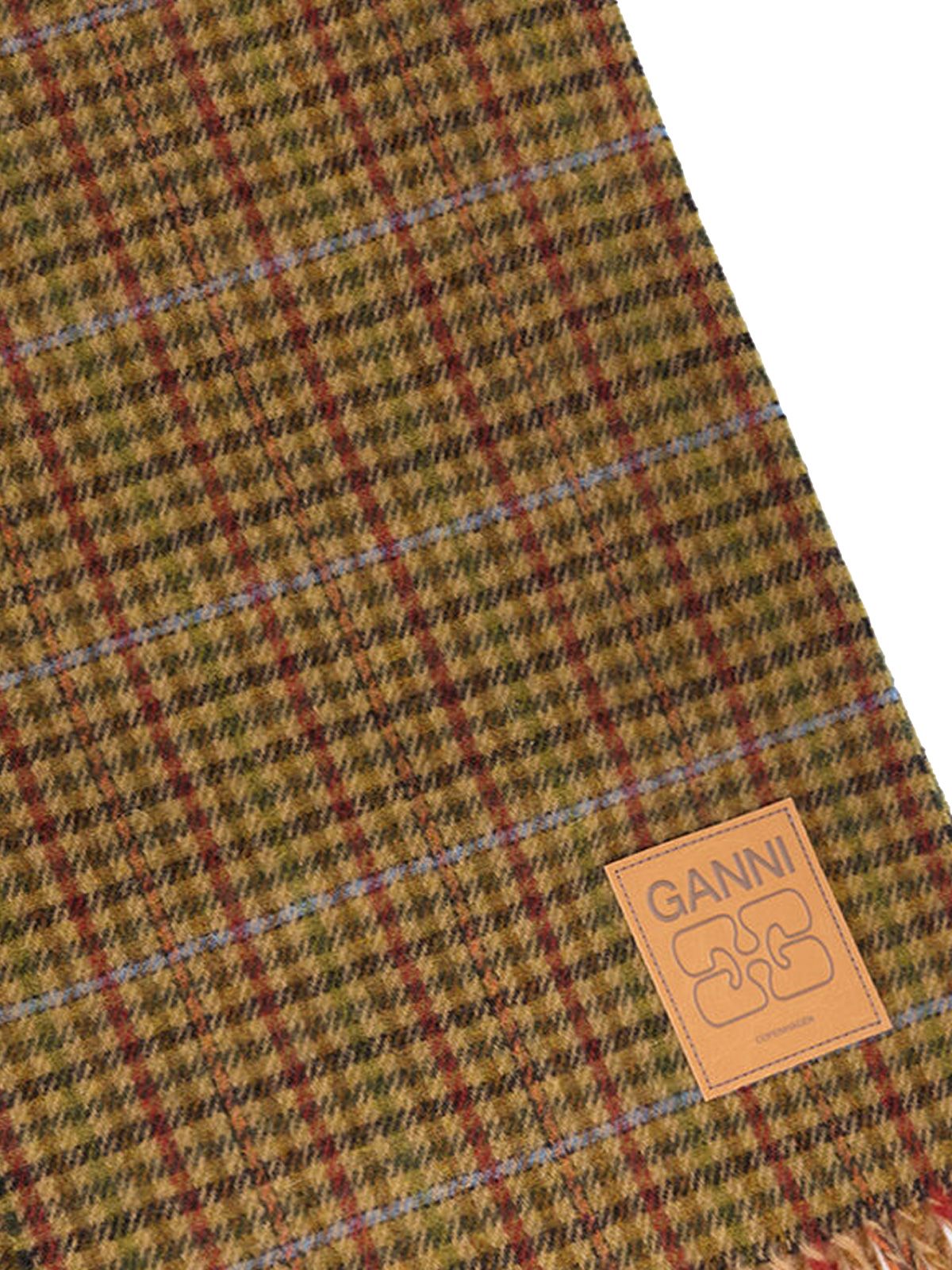 Multicolor mini checks compact wool scarf GANNI