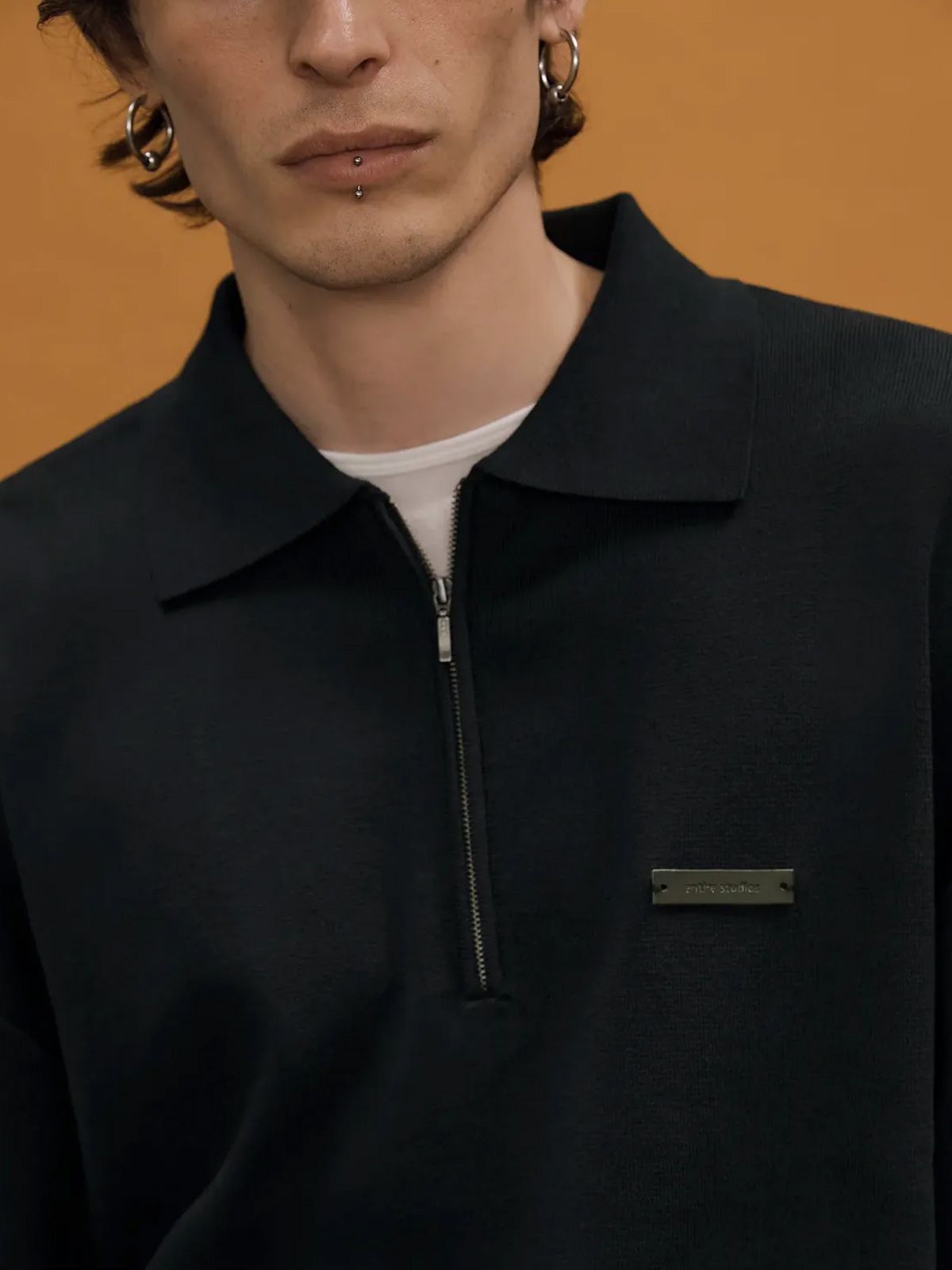 Black long sleeve club polo ENTIRE STUDIOS