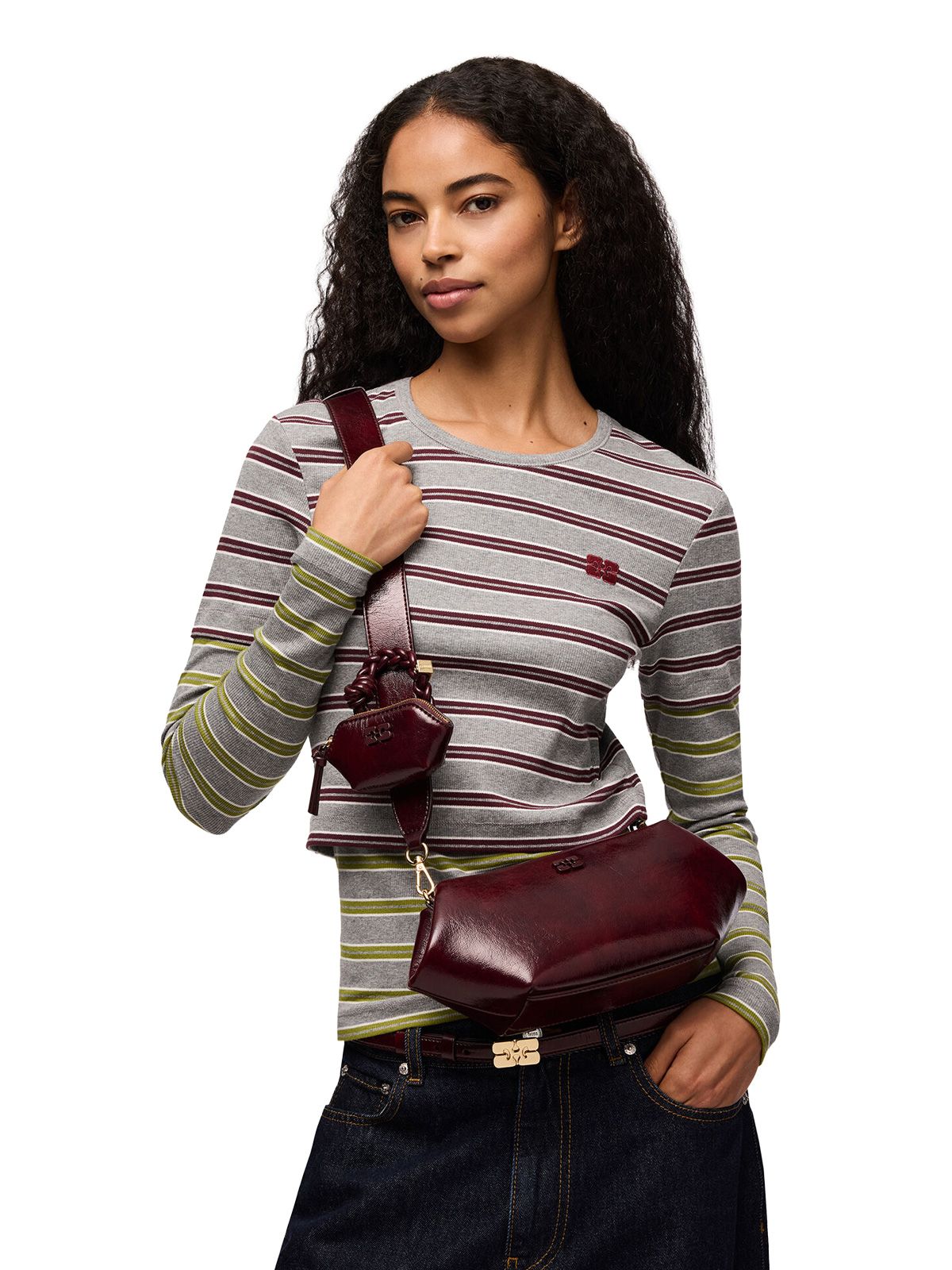 Bordeaux bou east/west deep shine shouler bag GANNI