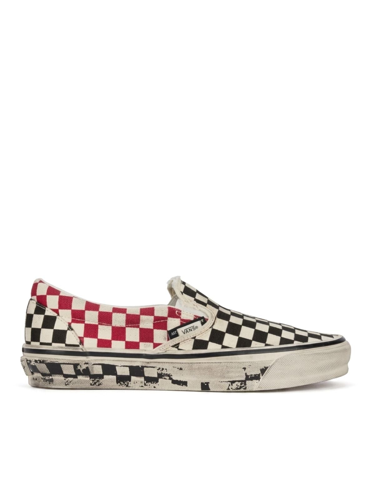 Mocassini classic slip on a scacchi neri e rossi