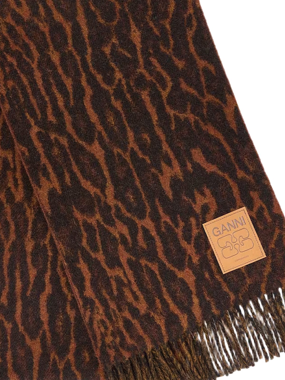 Leopard compact wool scarf GANNI