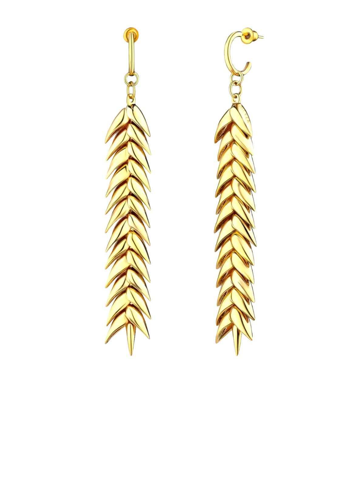 Gold spikelet long earrings