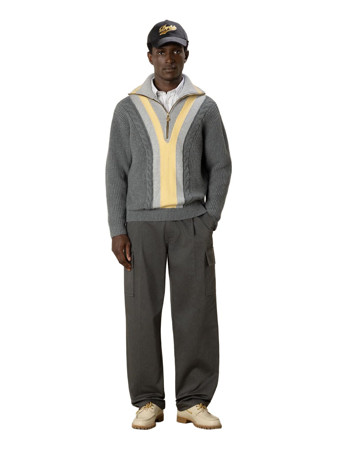 Maglione con mezza zip trucker grigio DROLE DE MONSIEUR