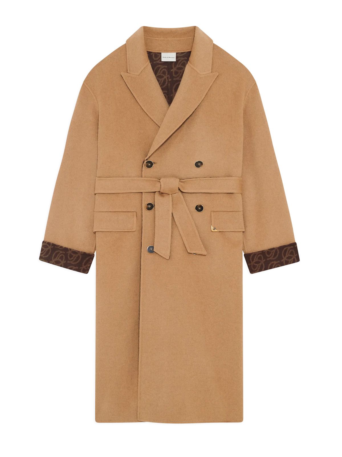 Beige monogram double face long belted coat