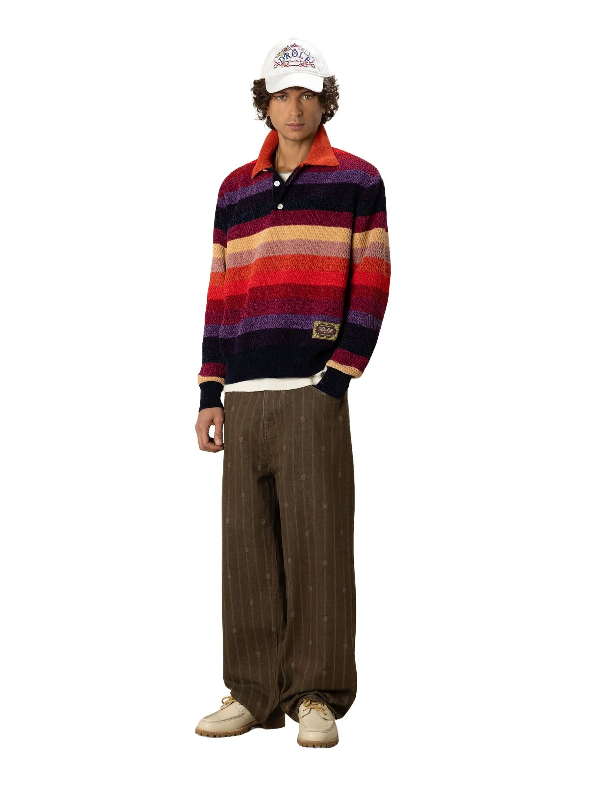 Polo horse a righe chenille a maniche lunge multicolore DROLE DE MONSIEUR