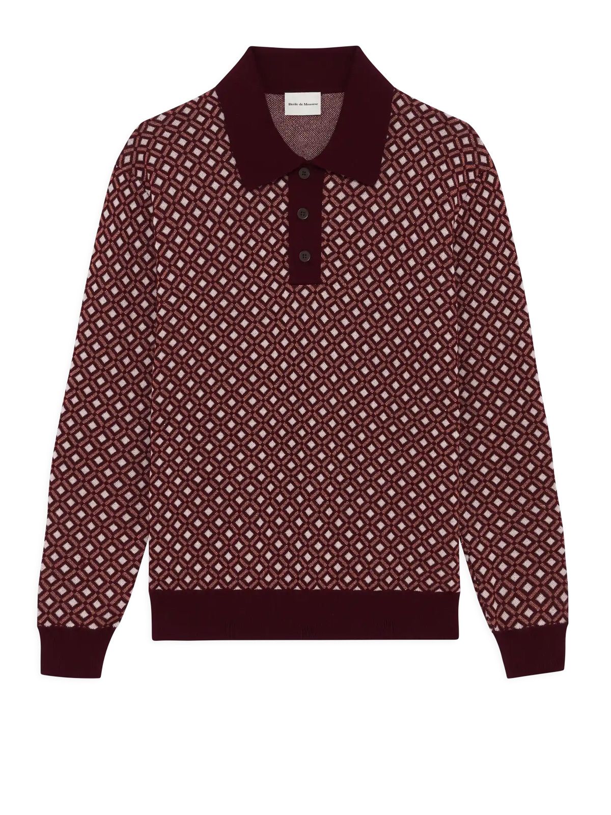 Bordeaux jacquard long sleeve polo