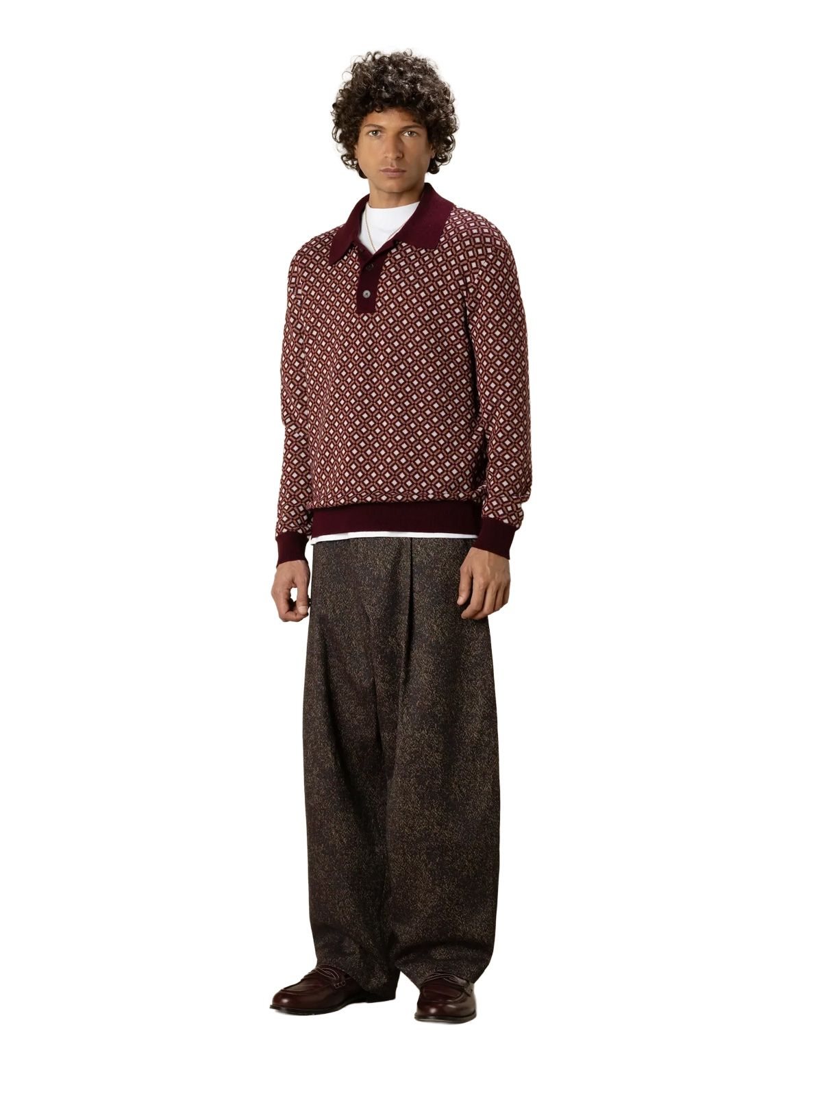 Bordeaux jacquard long sleeve polo DRÔLE DE MONSIEUR