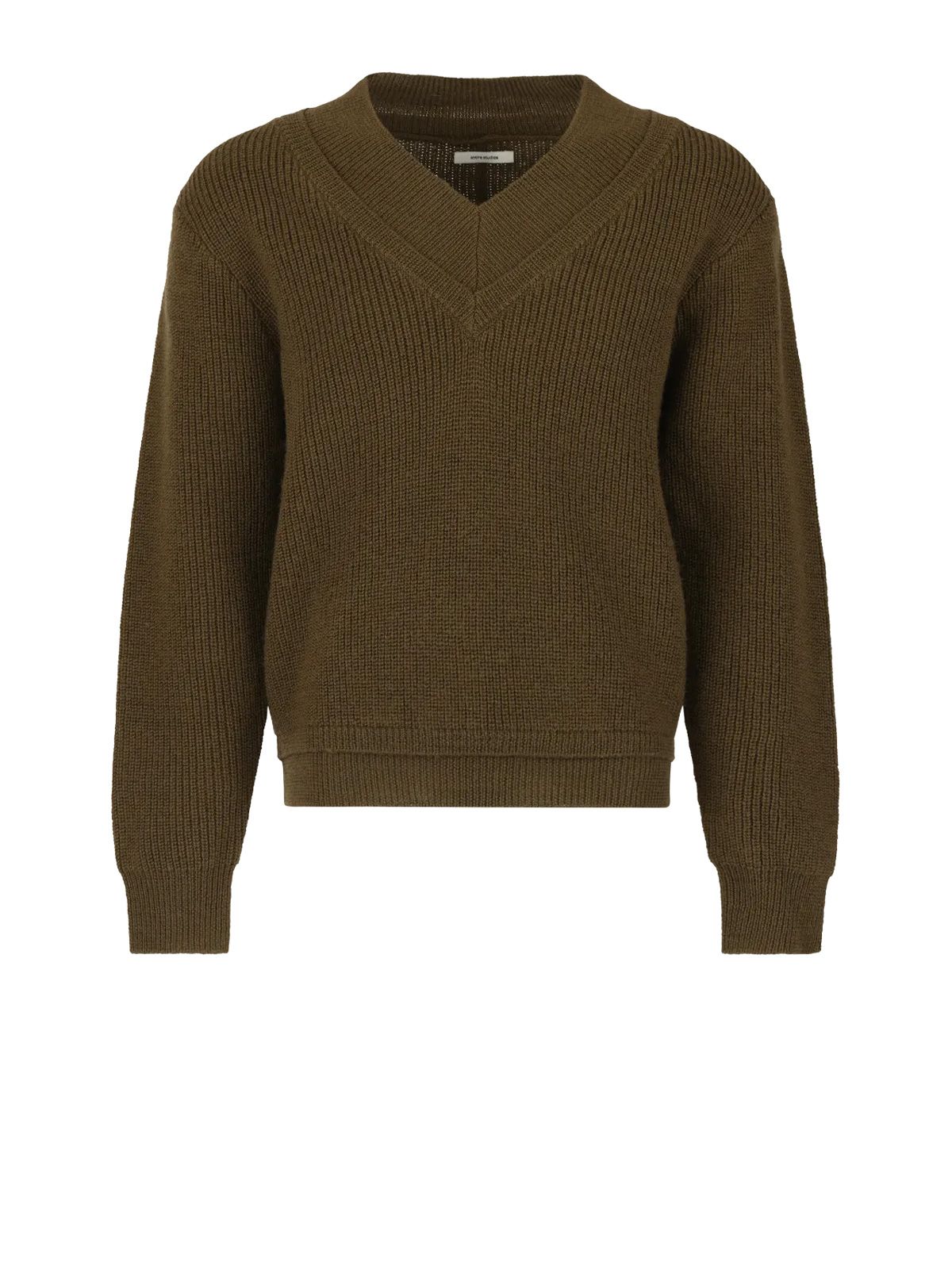 Maglione verde scuro con scollo a V