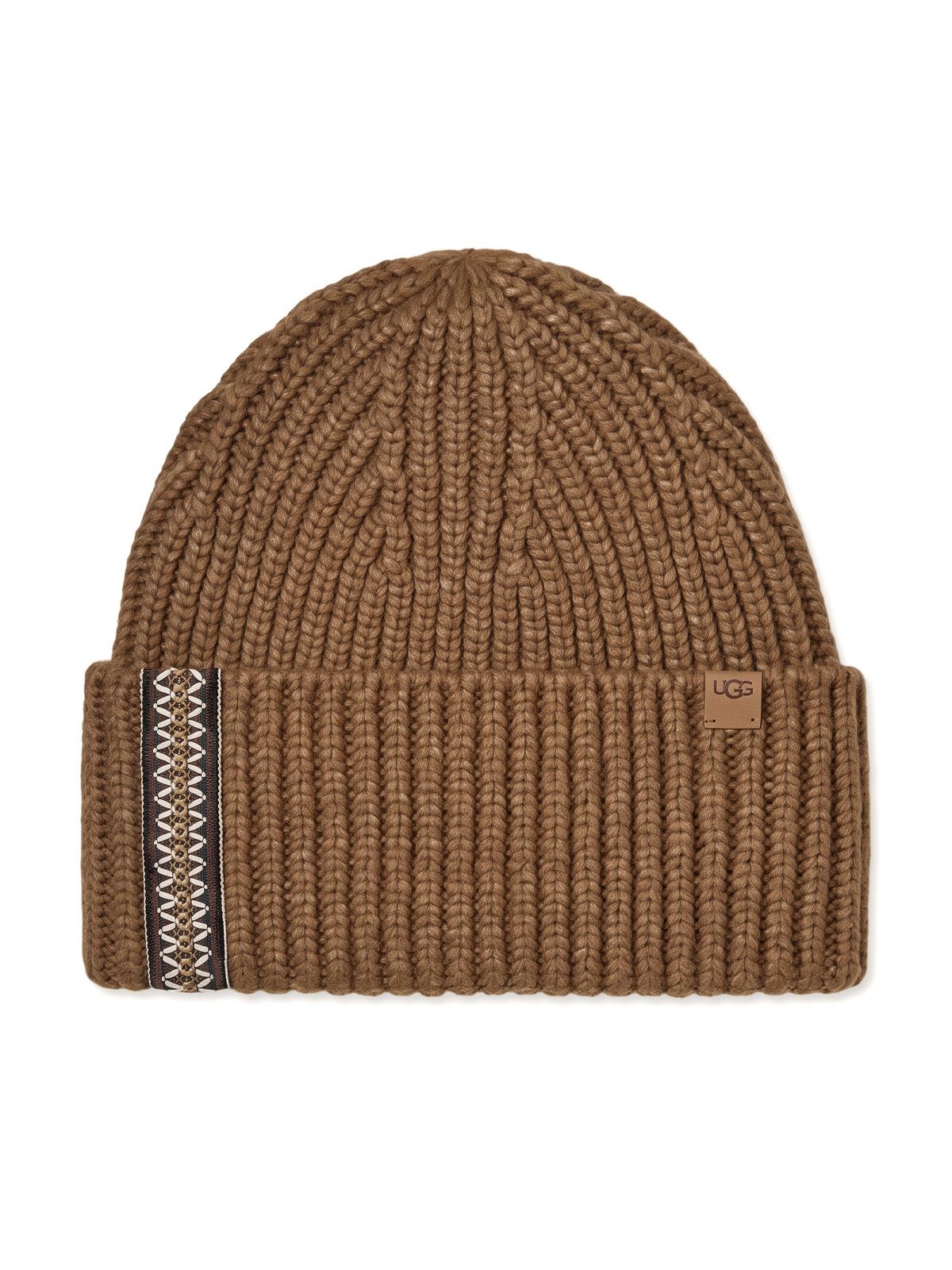 Light brown chunky rib uggbraid beanie