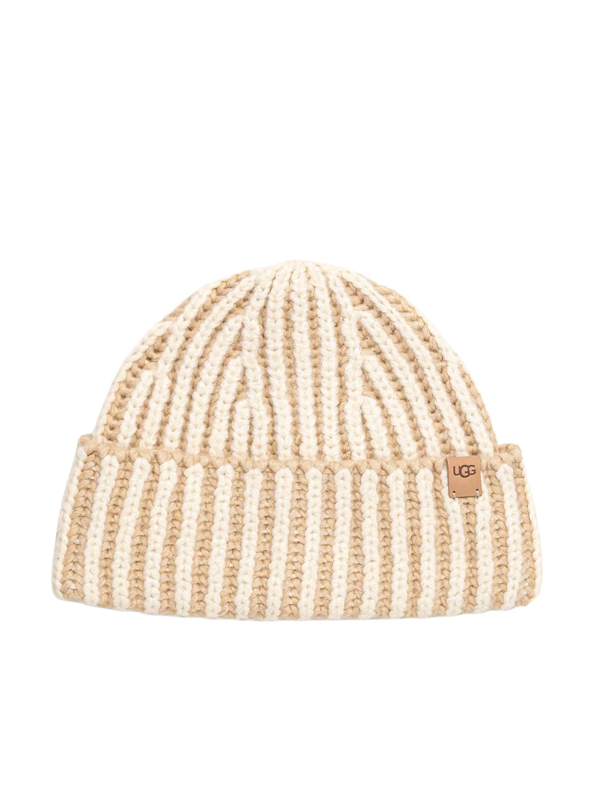 Beige chunky rib micro beanie