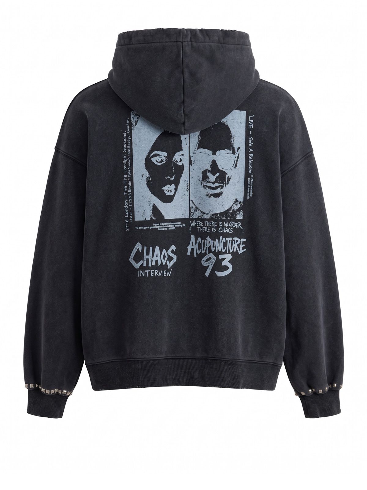 Felpa con cappuccio punker nera ACUPUNCTURE