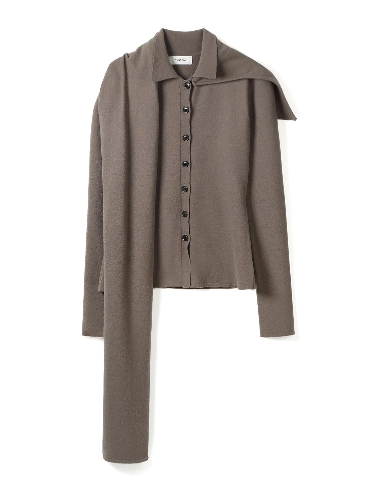Cardigan slim-fit grigio khaki in maglia con sciarpa rimovibile SYSTEM