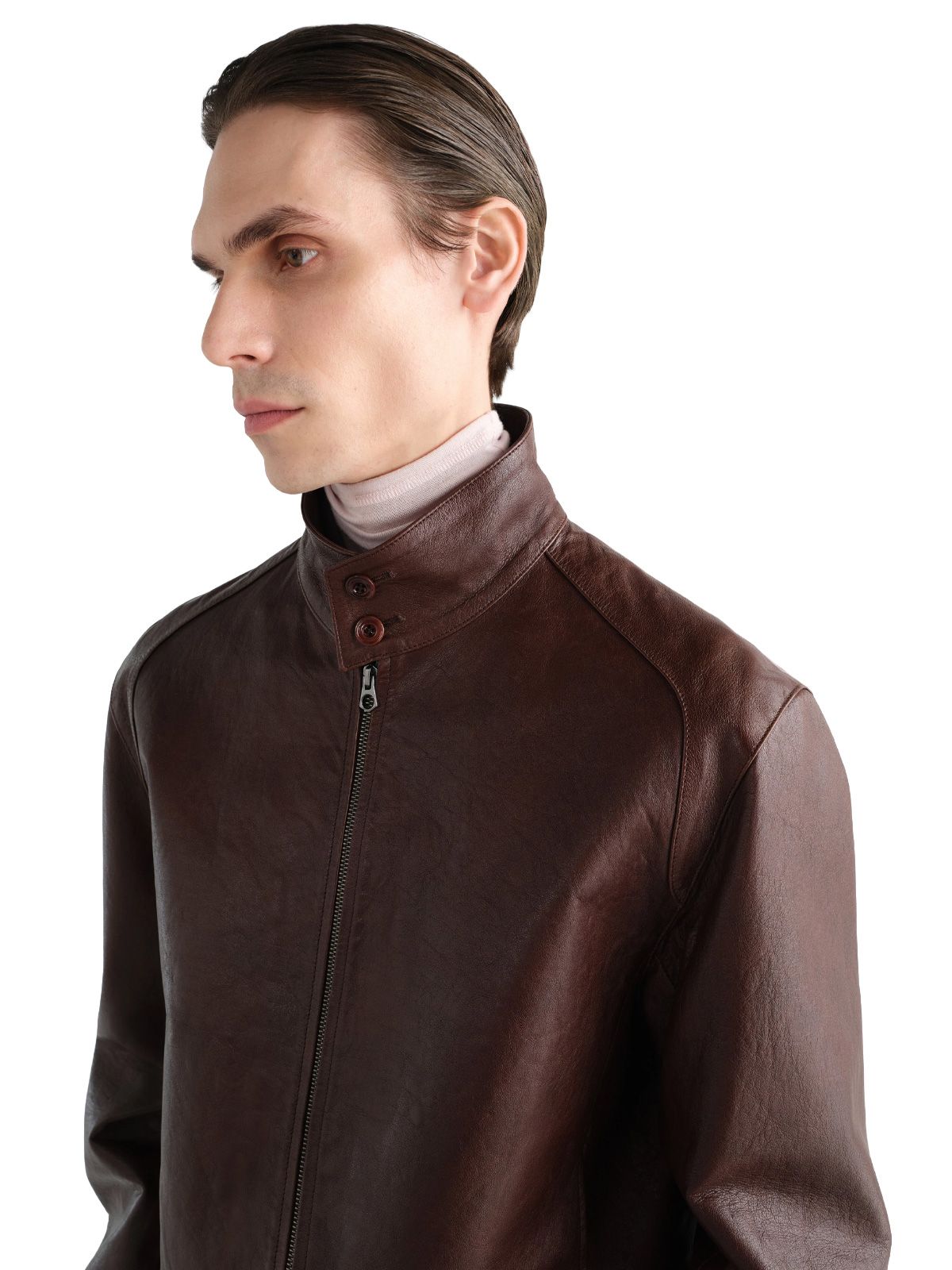 Giacca harrington in pelle mattone LEMAIRE