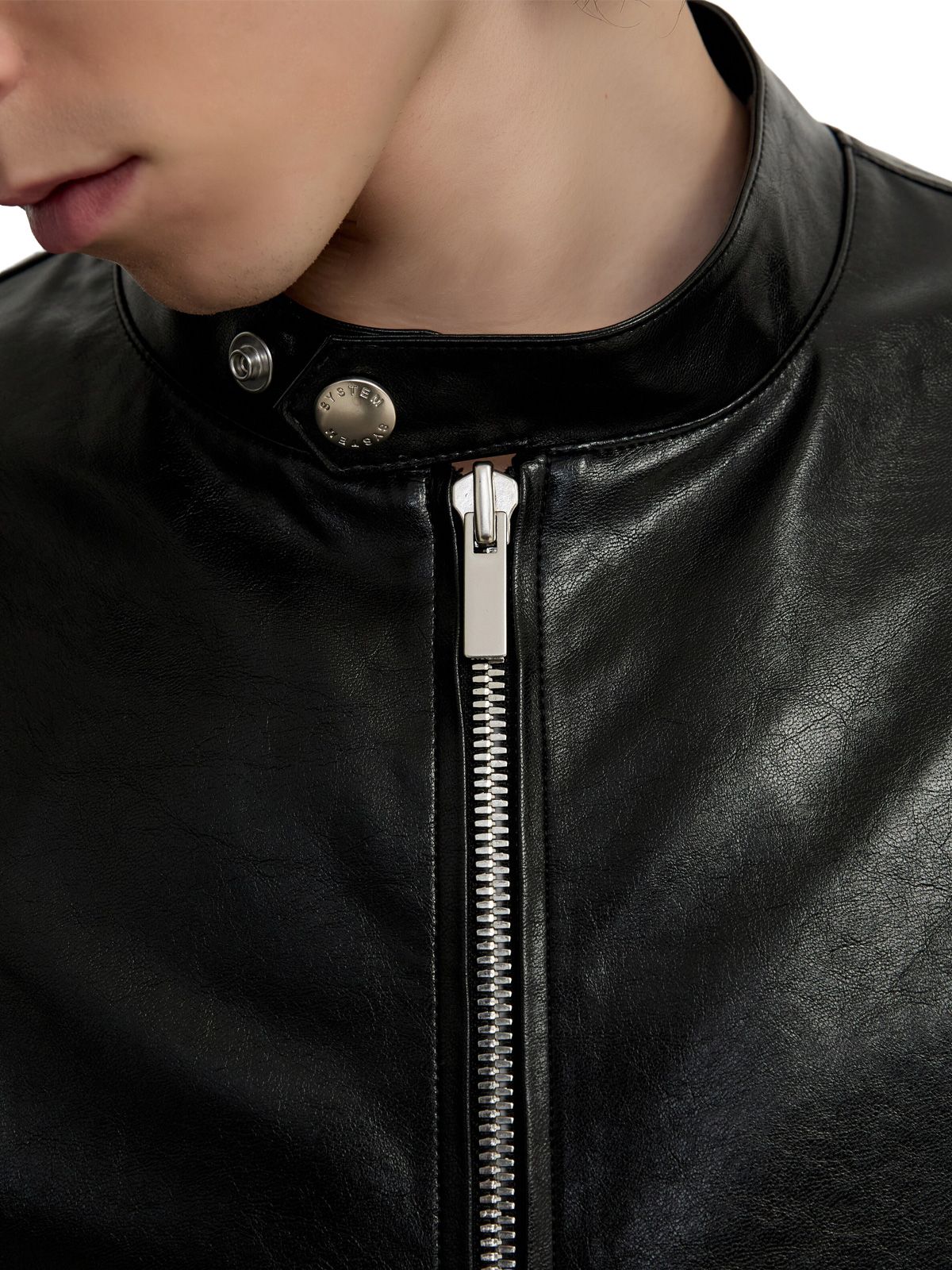 Black zip-up detail coated jacket SYSTEM