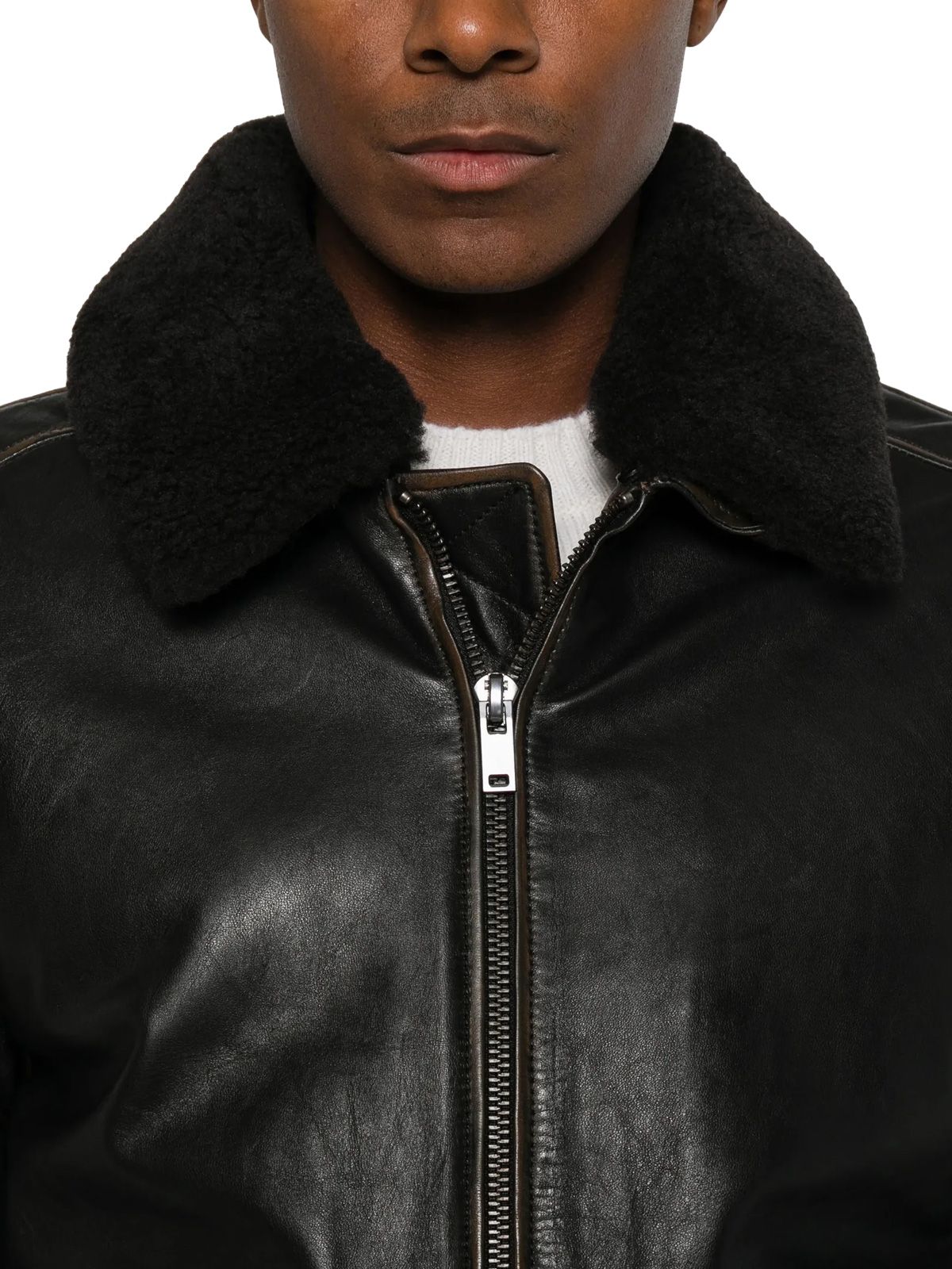 Dark brown leather biker jacket AMARANTO