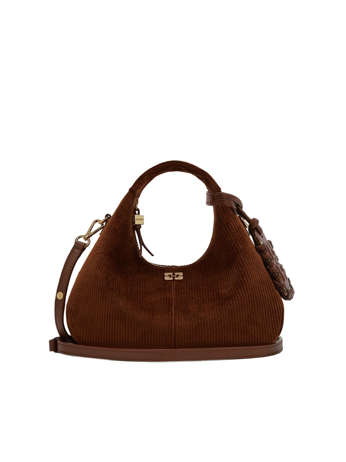 Tortoise shell hobo mini corduroy shoulder bag