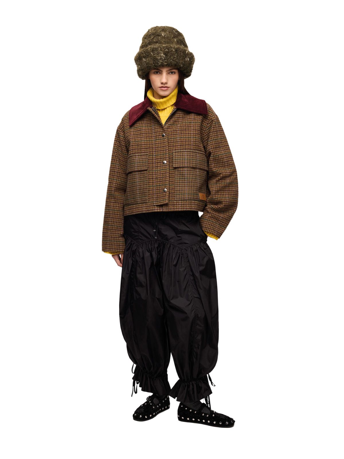 Multicolour heavy check twill short barn jacket GANNI
