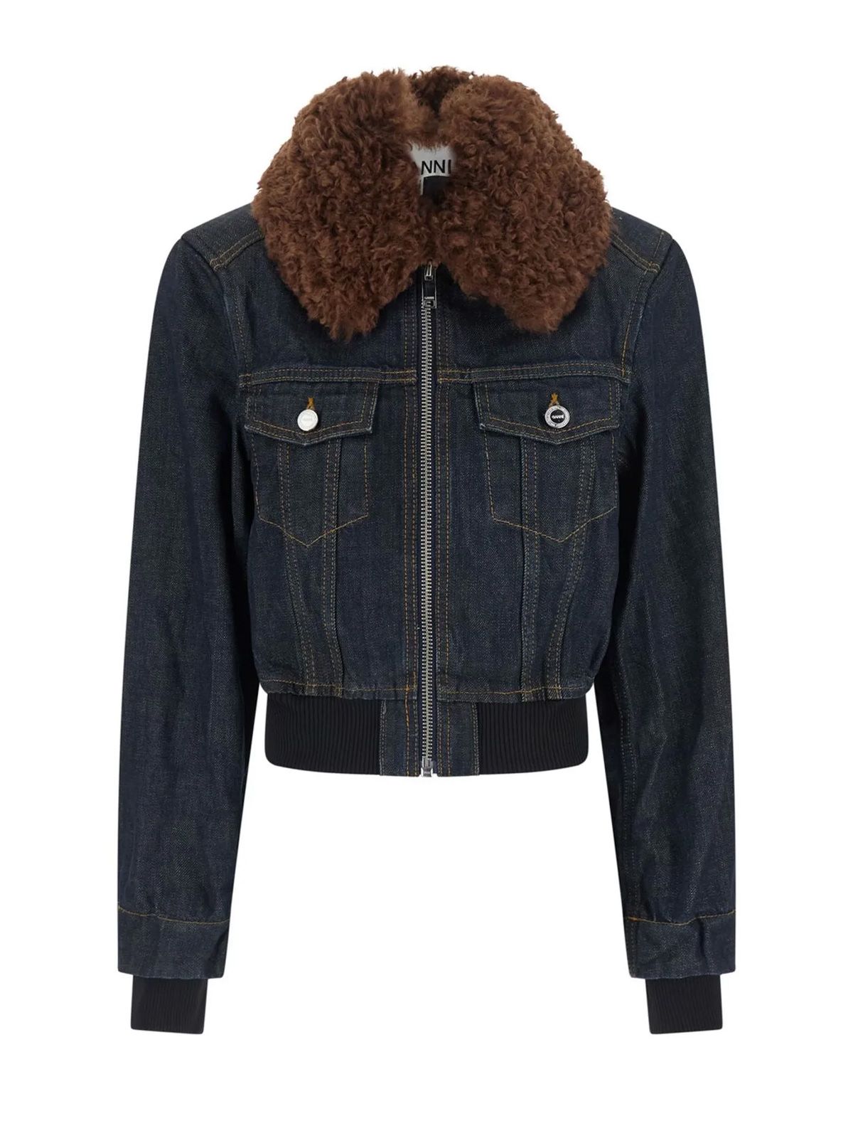 Rinse slub denim cropped bomber jacket