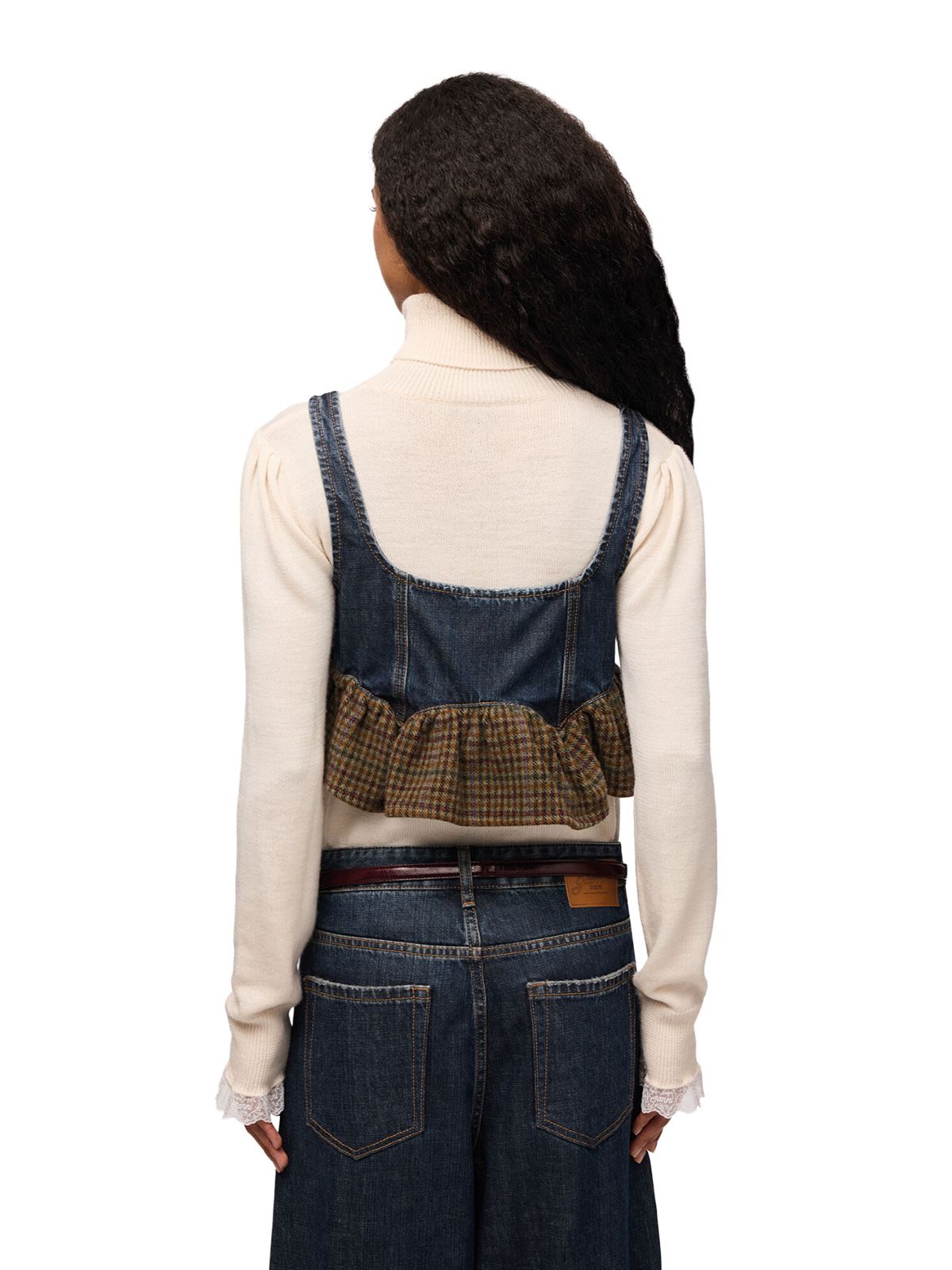 Blue slub mix denim flounce top GANNI