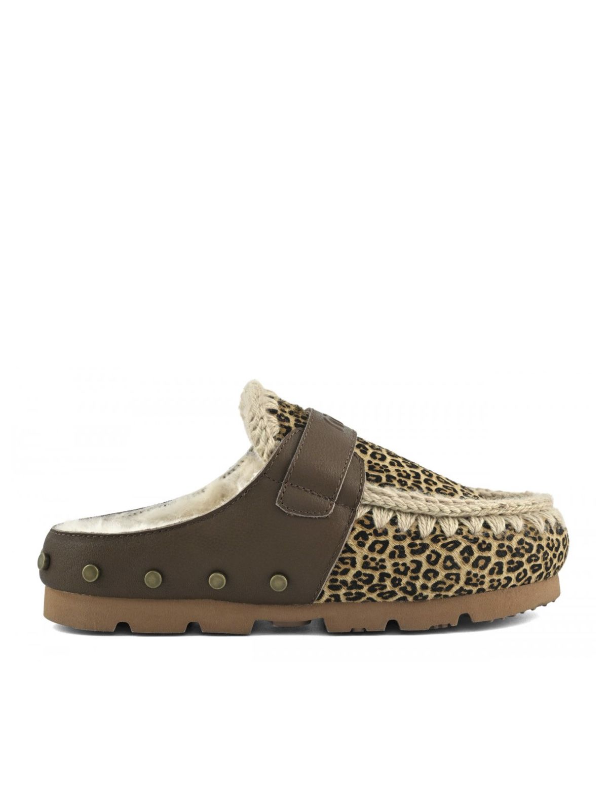 Brown leopard winter bio ponyskin mules