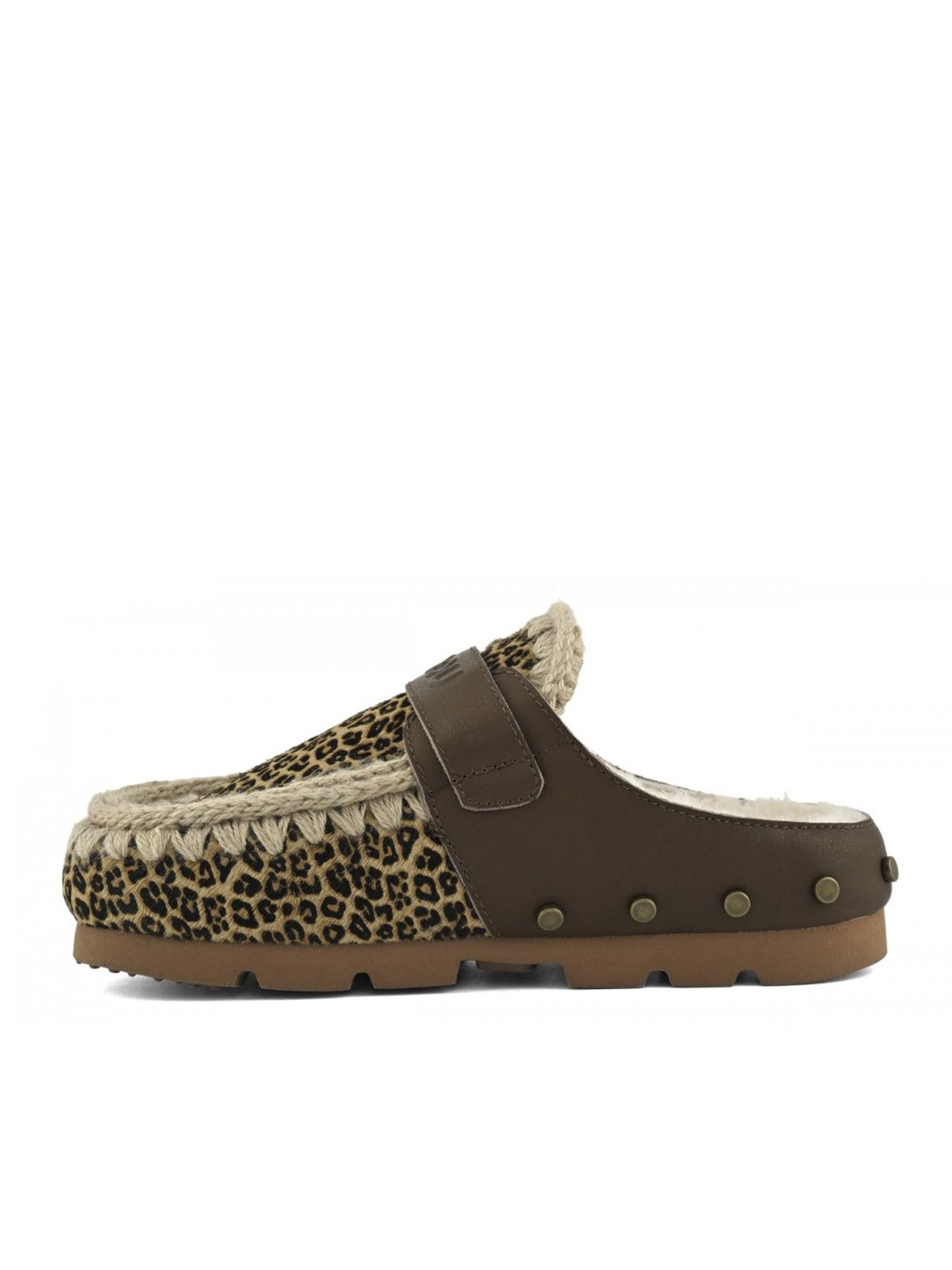 Brown leopard winter bio ponyskin mules MOU