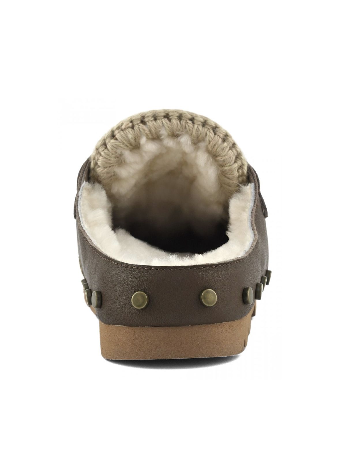 Brown leopard winter bio ponyskin mules MOU