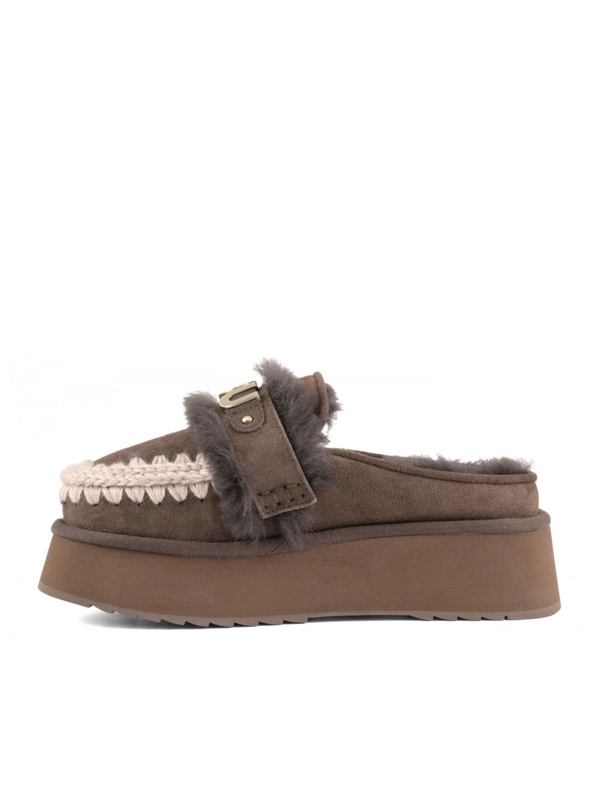 Brown platform clog mules MOU