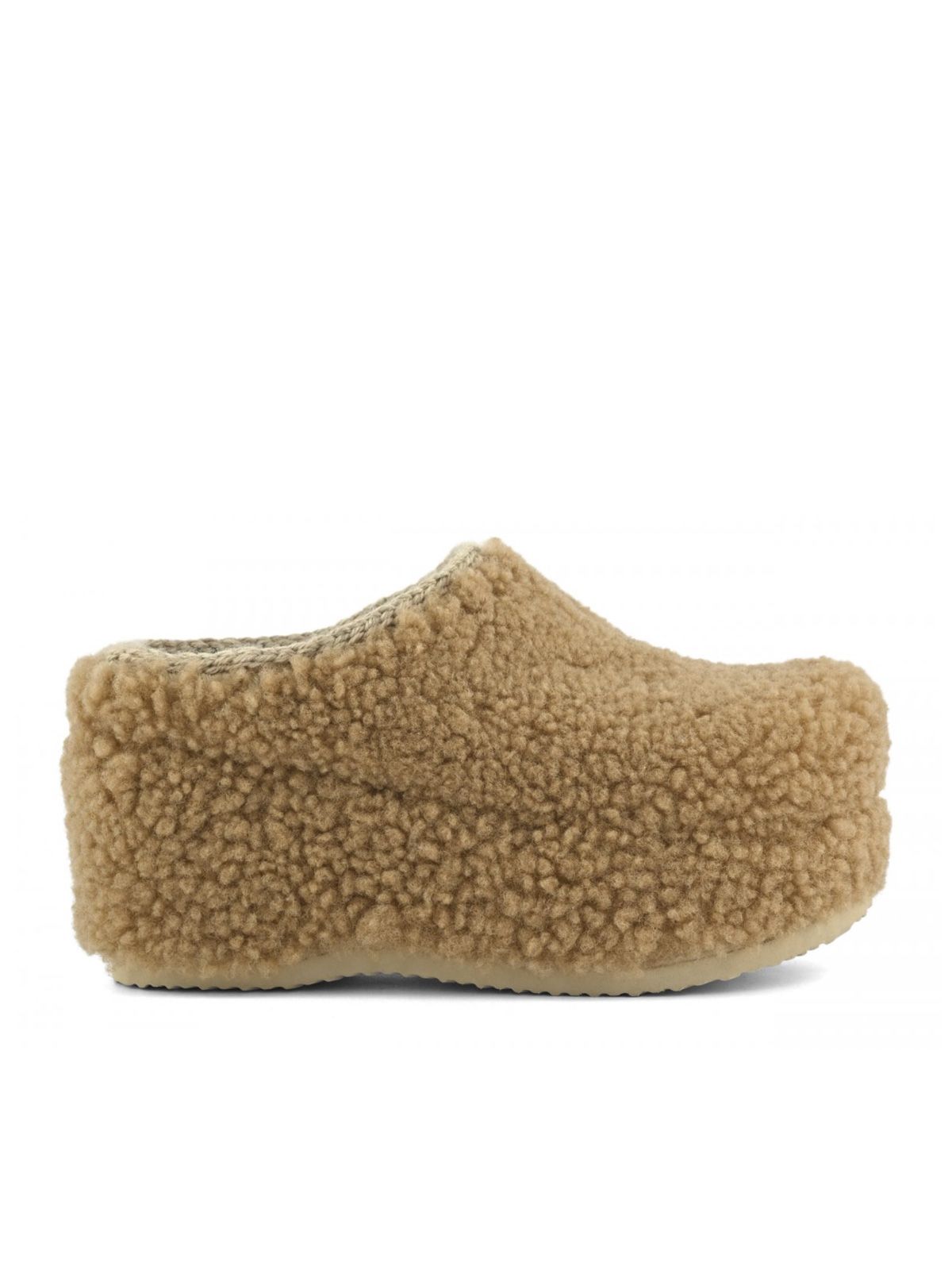 Beige curly sheepskin clog mules