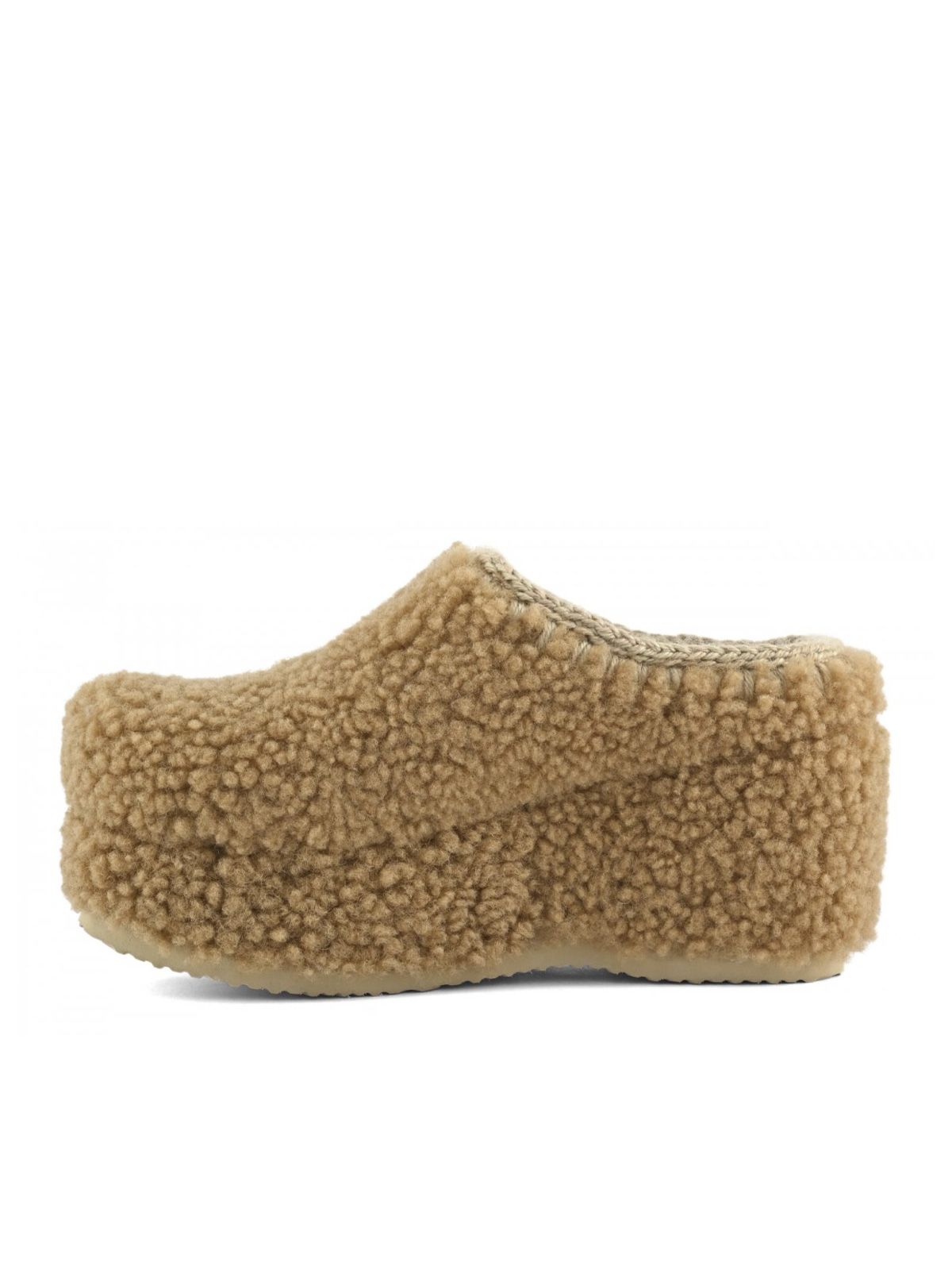 Beige curly sheepskin clog mules MOU