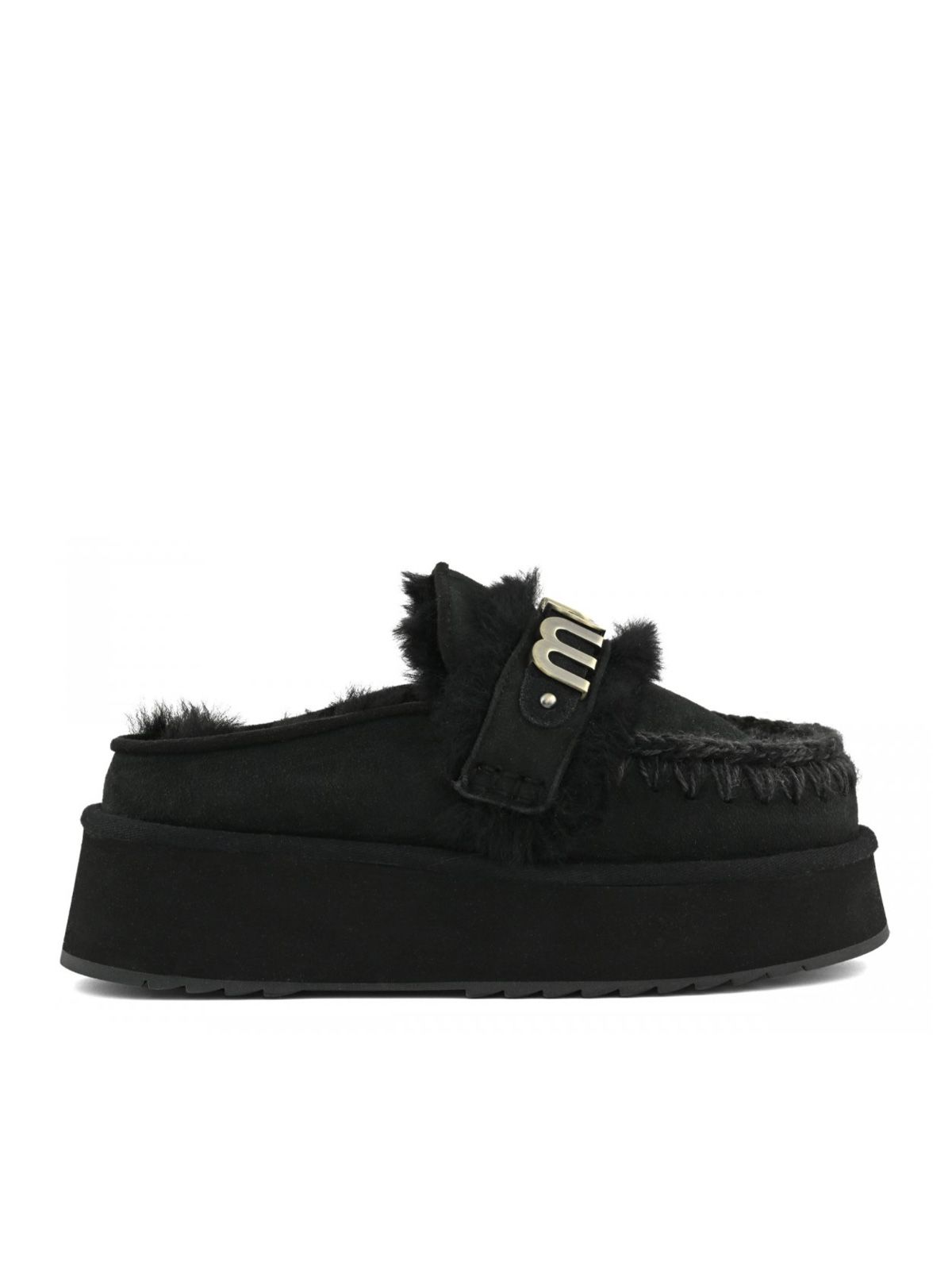 Black platform clog mules