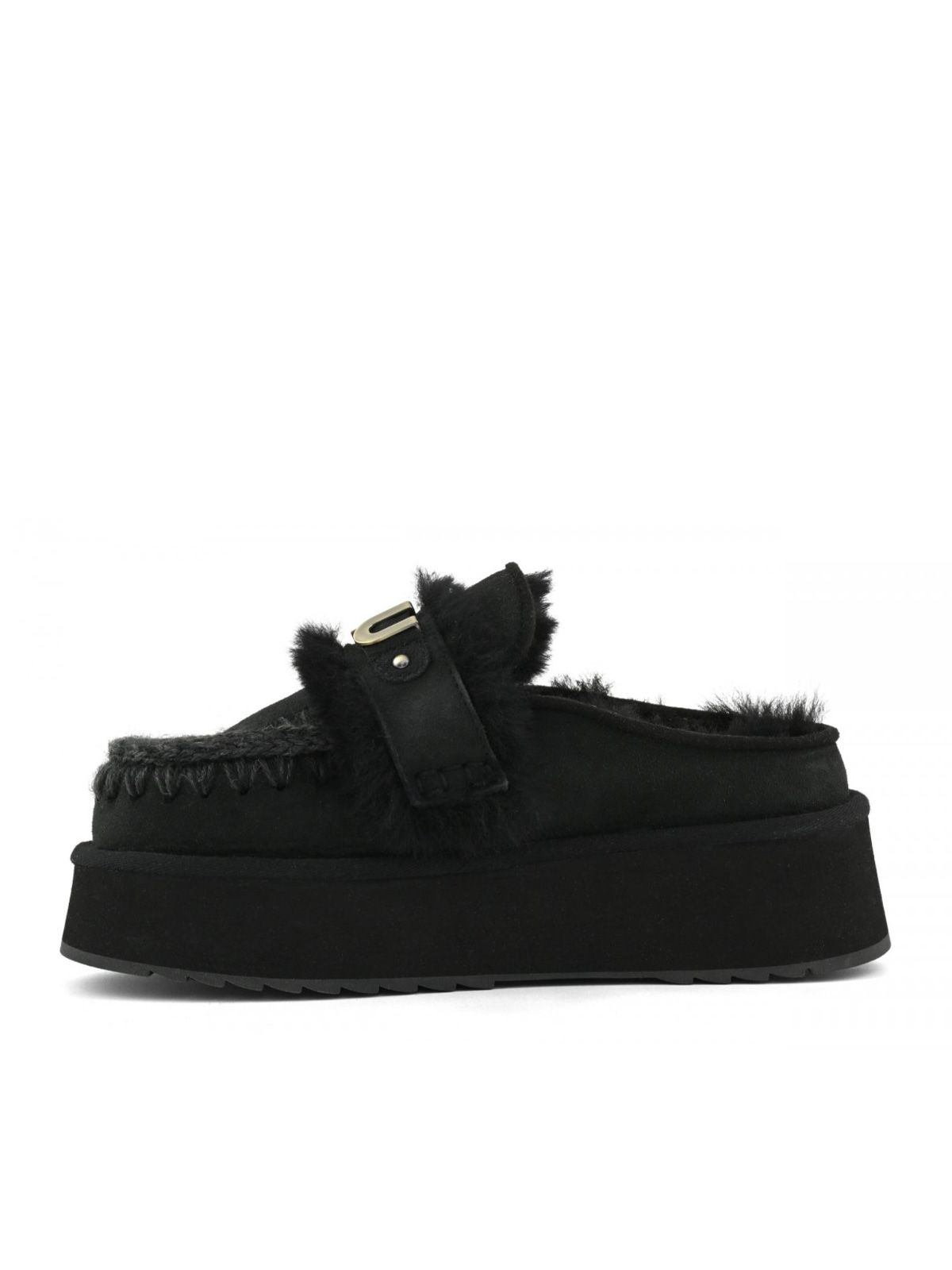 Black platform clog mules MOU