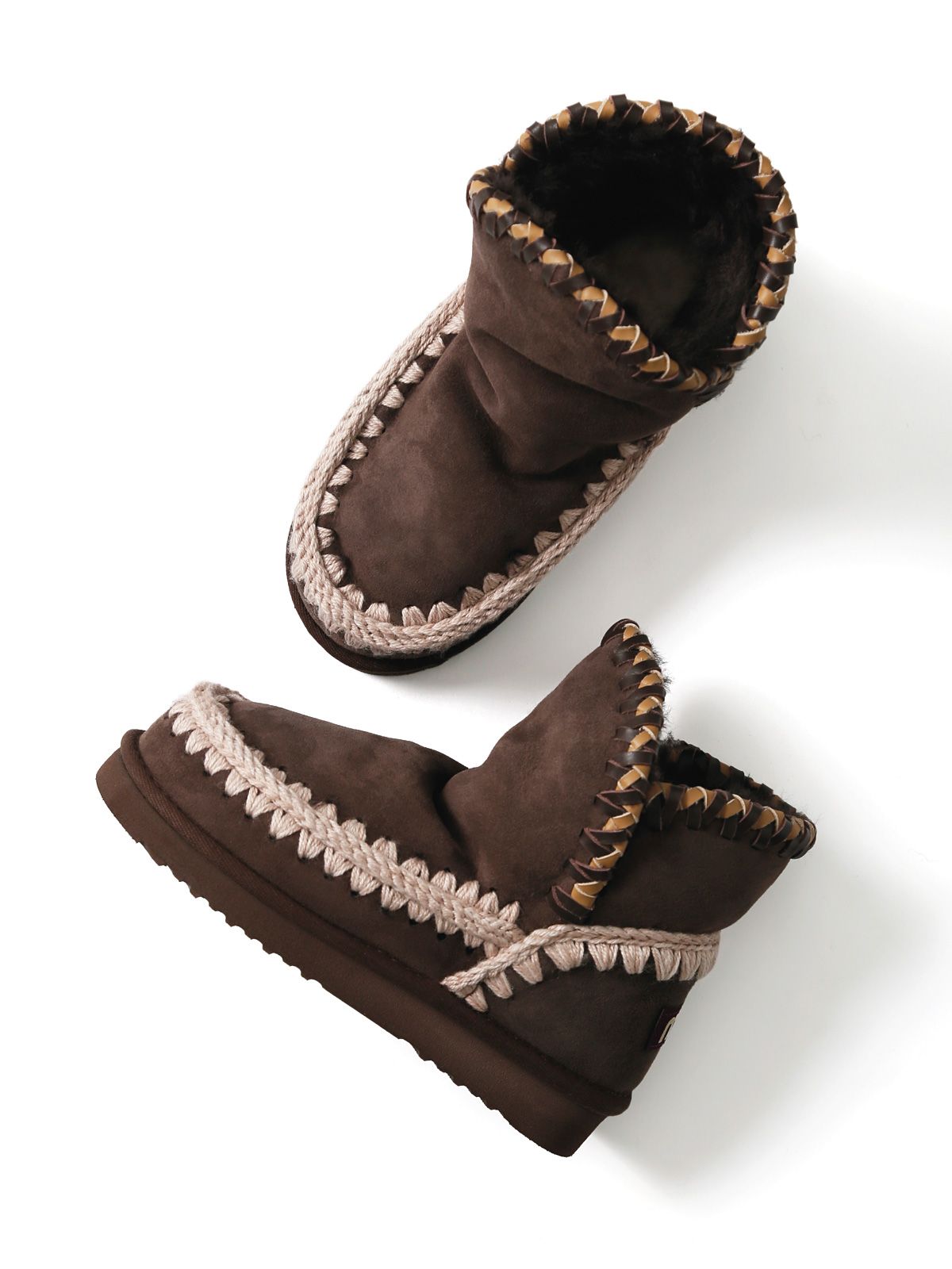Brown eskimo 18 leather overstitching boots MOU