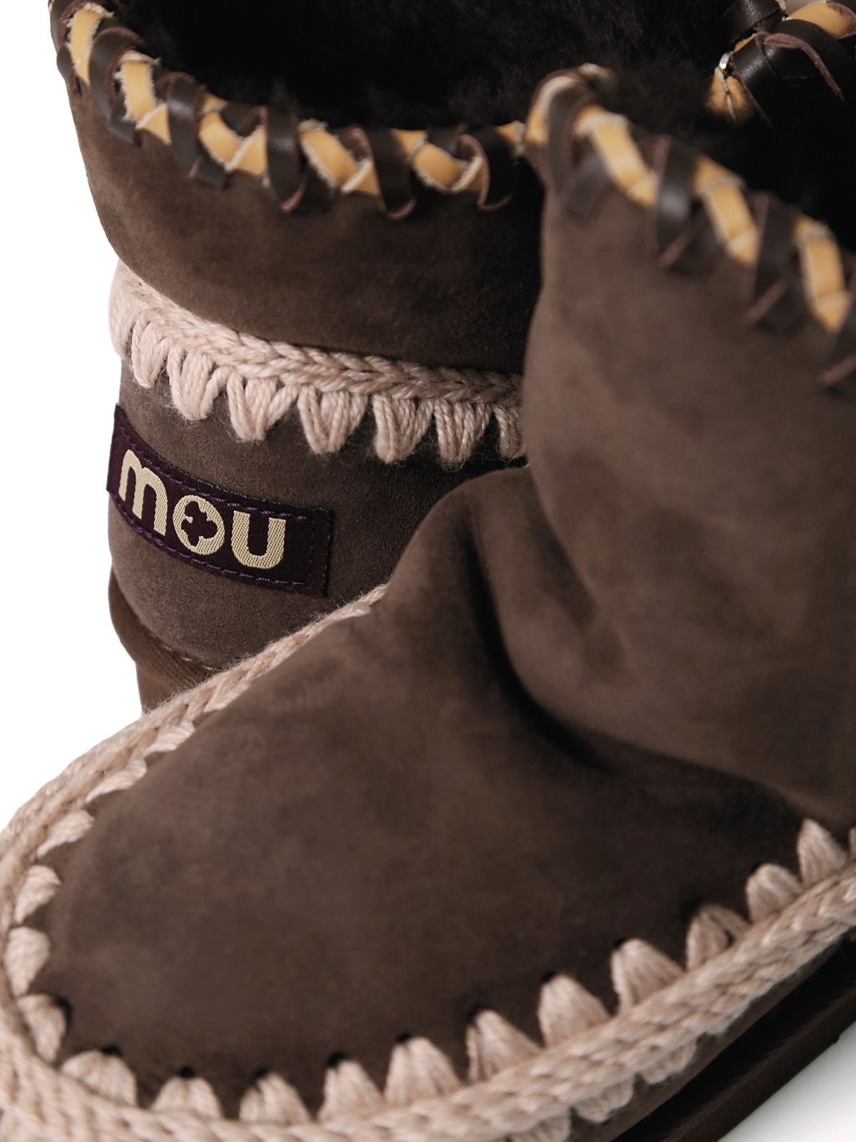 Brown eskimo 18 leather overstitching boots MOU